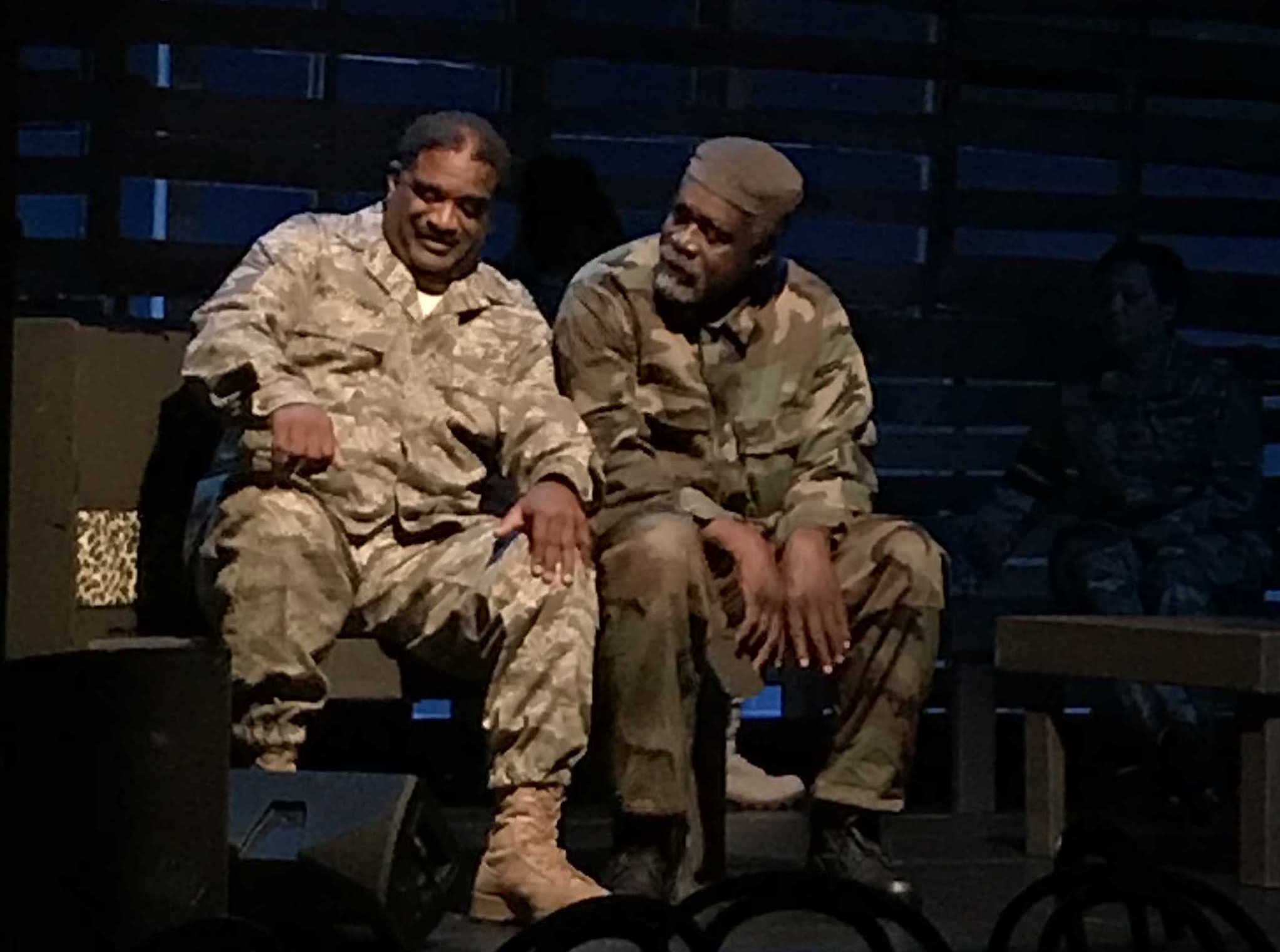 (L-R) Monty Montgomery and Paul E. Johnson in a performance of Marching On at The Wallis.  PHOTO CREDIT: Nate Albus